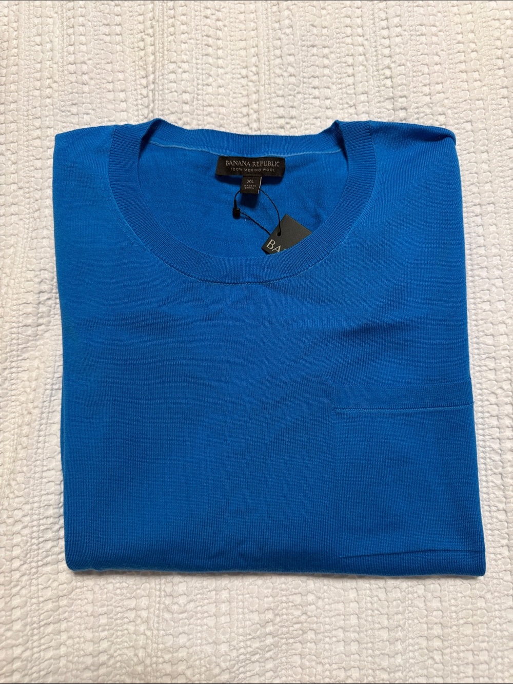 NWT Banana Republic 100% Merino Wool Bright Blue Pocket Crewneck Sweater